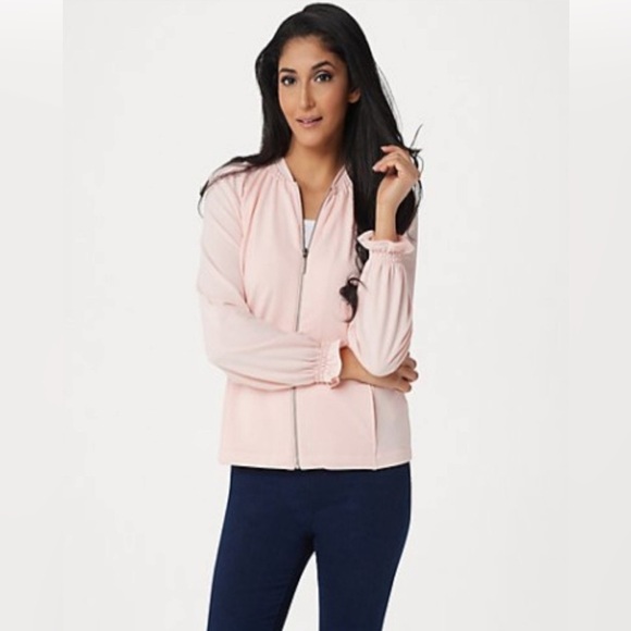 H by Halston Knit Bomber Jacket with Ruching Detail Pure Pink, Size XL - Picture 7 of 7